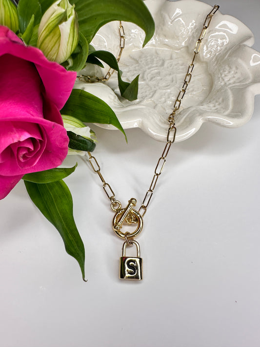 Gold Necklace with Lock Charm