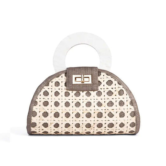 Grey and White Mini Bella Bag with Shell Inlay Handle